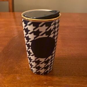 Starbucks Coffee Co navy houndstooth 2015 tumbler mug with lid retired